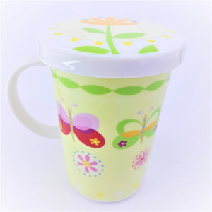 Butterfly Flower Ceramic Mug with Ceramic Lid S-000102