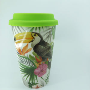 CERAMIC MUG FLAMINGO  WITH SILICONE LID