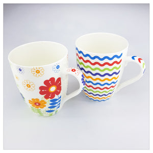 CERAMIC MUGS ZIGZAG FLOWERS MUGS (Pack: 2 Mugs)