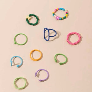 Star & flower Multicolored Rings- Set of 10 pcs