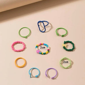 Star & flower Multicolored Rings- Set of 10 pcs