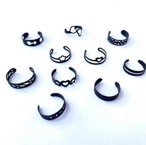 Black Metal Rings Set of 10 pcs