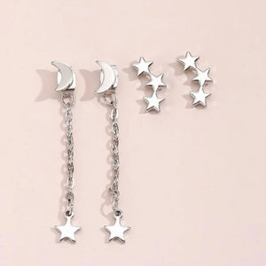 Star & Moon Earrings- Set of 4 pcs