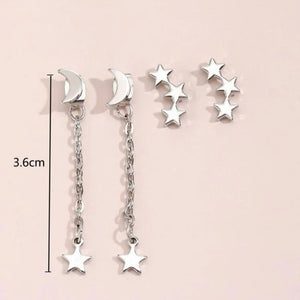 Star & Moon Earrings- Set of 4 pcs