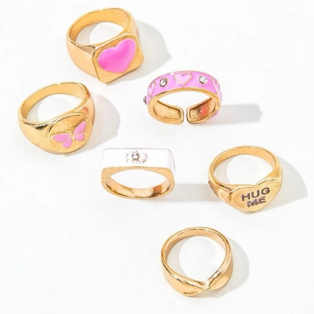 Letter Graphic Rings- Set of 6 pcs