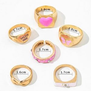 Letter Graphic Rings- Set of 6 pcs