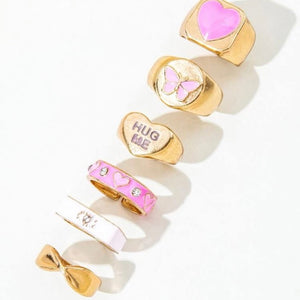 Letter Graphic Rings- Set of 6 pcs