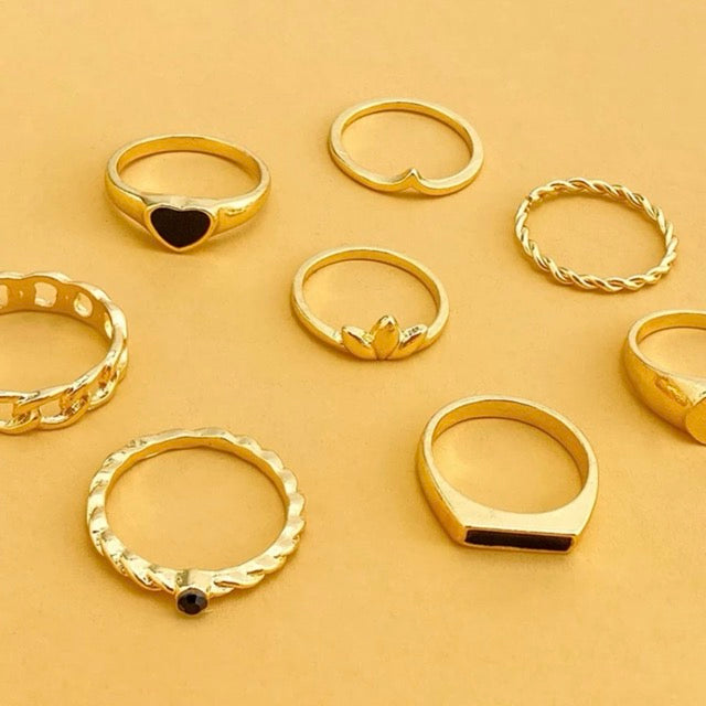 Heart & Square Rings- Set of 8 pcs