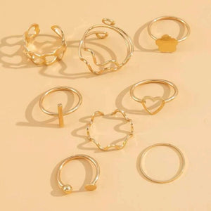 Heart & Flower Rings- Set of 8 pcs