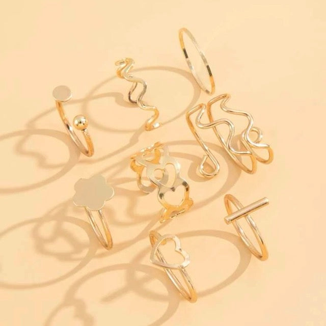 Heart & Flower Rings- Set of 8 pcs