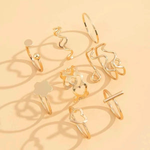 Heart & Flower Rings- Set of 8 pcs