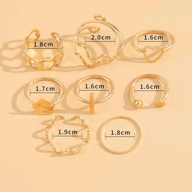 Heart & Flower Rings- Set of 8 pcs