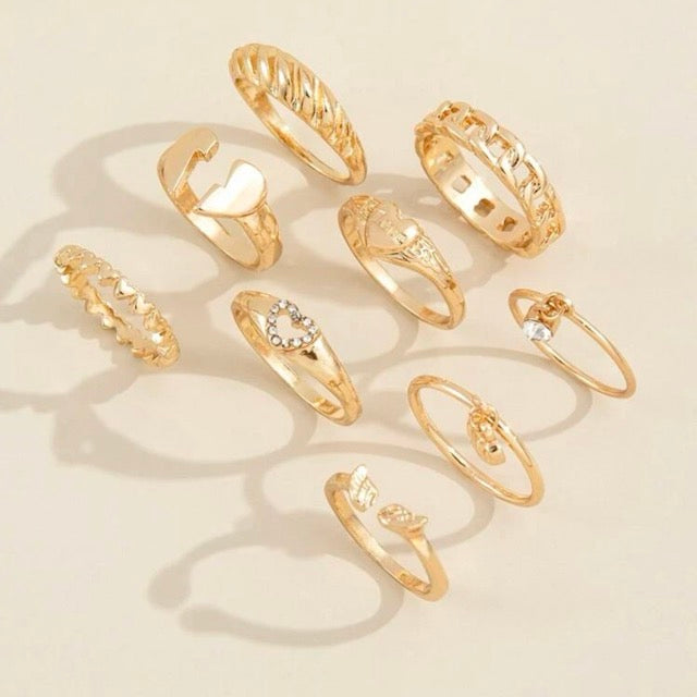 Rhinestone Rings- Set of 9 pcs