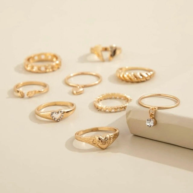 Rhinestone Rings- Set of 9 pcs