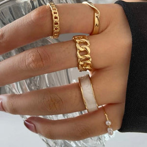 Pearl & Ivory Rings- Set of 5 pcs