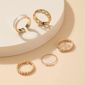 Pearl & Ivory Rings- Set of 5 pcs