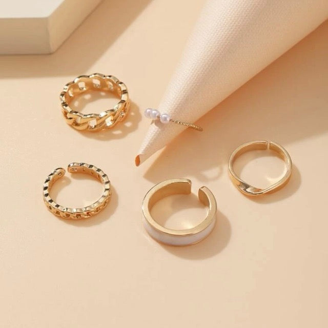 Pearl & Ivory Rings- Set of 5 pcs