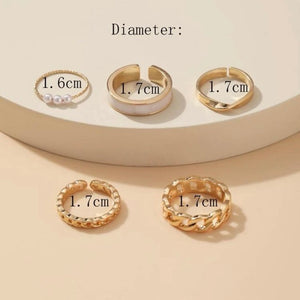 Pearl & Ivory Rings- Set of 5 pcs