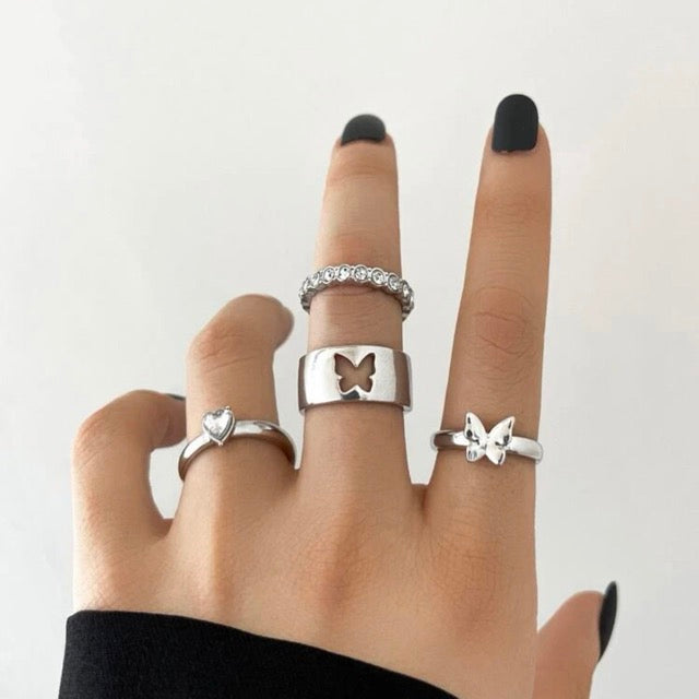 Butterfly Silver Rings- Set of 4 pcs