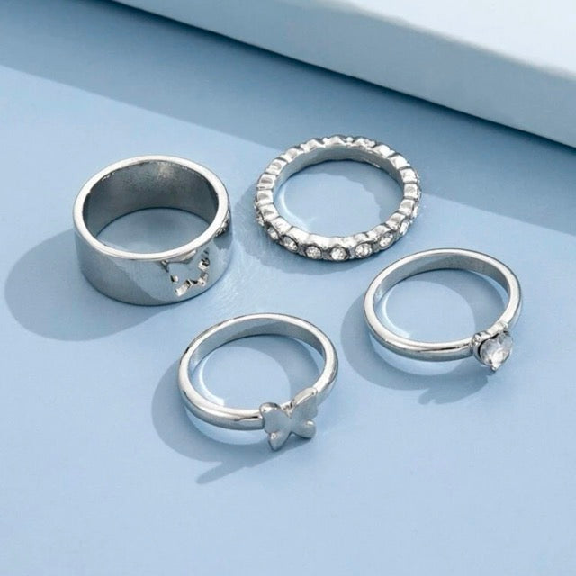 Butterfly Silver Rings- Set of 4 pcs