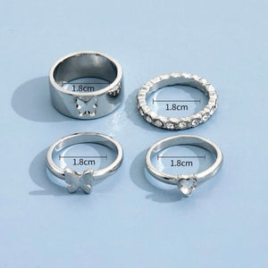 Butterfly Silver Rings- Set of 4 pcs