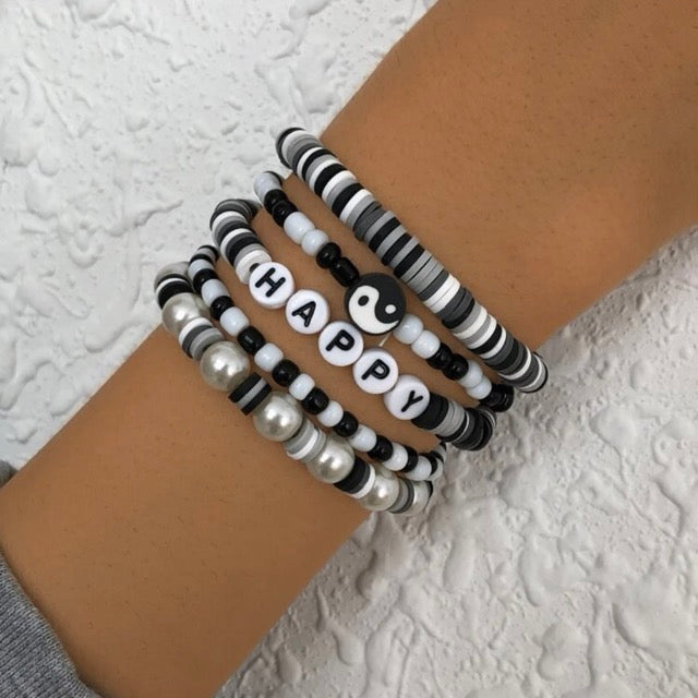 Ying & Yang Beaded Bracelets Black Set