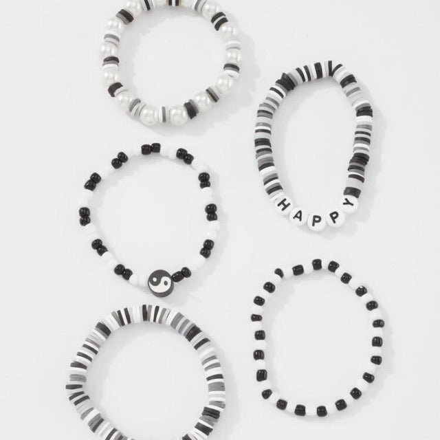 Ying & Yang Beaded Bracelets Black Set