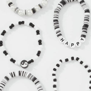 Ying & Yang Beaded Bracelets Black Set