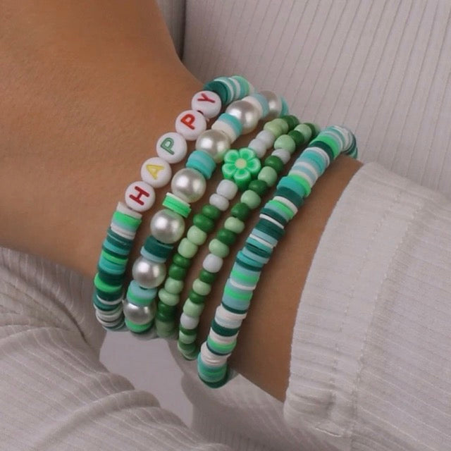 Beaded Bracelets Green Set