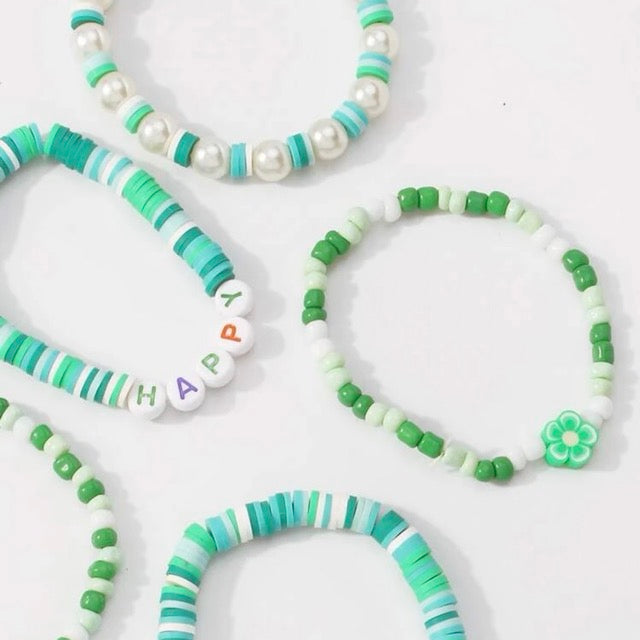 Beaded Bracelets Green Set