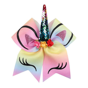 Elastic Hair Bands Rainbow Unicorn Cheer Bows