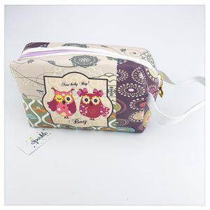 WOMEN COSMETIC CASE LARGE OWL MAKE UP STORAGE / BEACH BAG PURSE