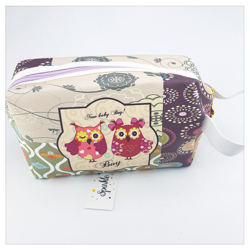 WOMEN COSMETIC CASE LARGE OWL MAKE UP STORAGE / BEACH BAG PURSE