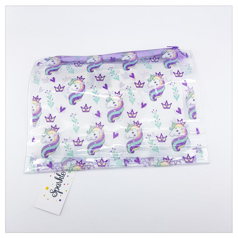 TRANSPARENT PURSE GIRL FASHION UNICORN ZIPPER BAG PVC LASER BAG - PURPLE