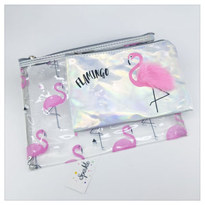 TRANSPARENT PURSE GIRL FASHION FLAMINGO DOUBLE ZIPPER BAG PVC LASER BAG