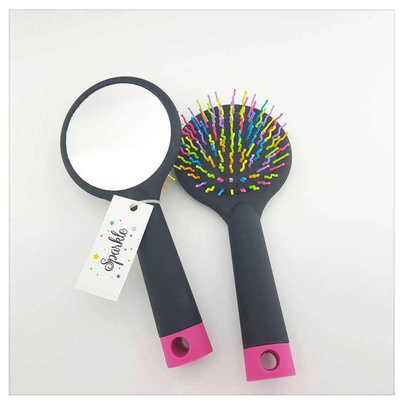 ANTI-STATIC BRUSH WITH MIRROR/ RAINBOW HEAD - S-00070