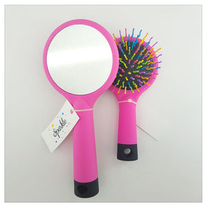 ANTI-STATIC BRUSH WITH MIRROR / RAINBOW - S-00071